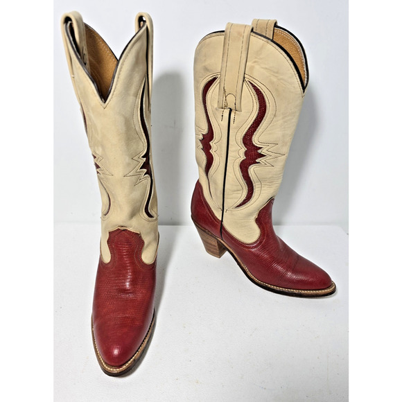 Vintage FRYE Tan Red Leather Bench Crafted Cowgirl Western Ladies Boots Sz 6B - Picture 1 of 16